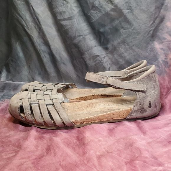𝅺AHNU | Malini Mesa Taupe Leather Cork Fisherman Sandals Size 8.5 - Picture 3 of 10